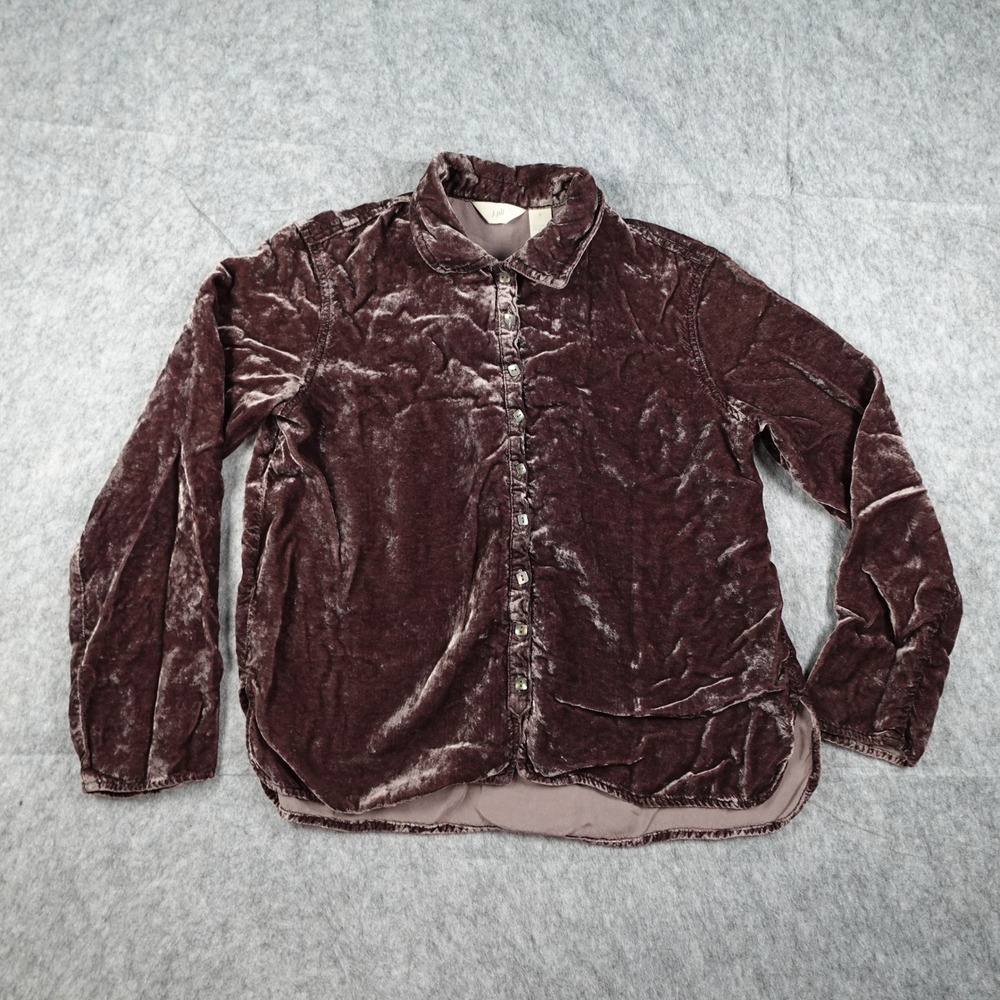 J‎ Jill Top Women Small Brown Crushed Velvet Button Down Long Sleeve Blouse